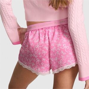 VS Pink X LoveShackFancy Satin Sleep Shorts w/ Bows Size M NWT